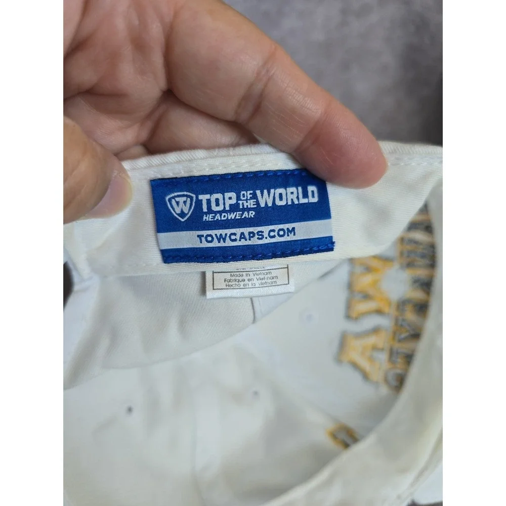 Iowa Hawkeyes Top Of The World Hat Cap White Embroidered Arched Spellout NCAA